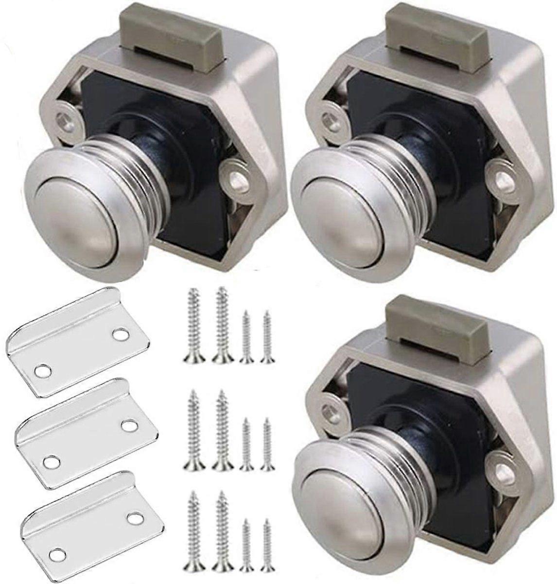 ING 3 push-to-open button - camper lock - drawer knob - keyless door lock button (silver)