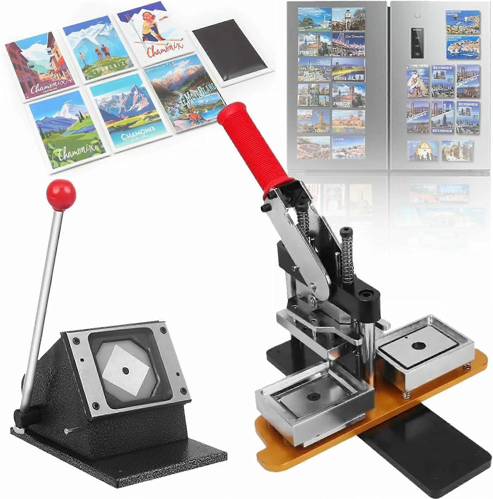 Button Making Machine for 53x80mm Square Magnets, DIY Badge Maker Kit with 1000 Sets and Cutter