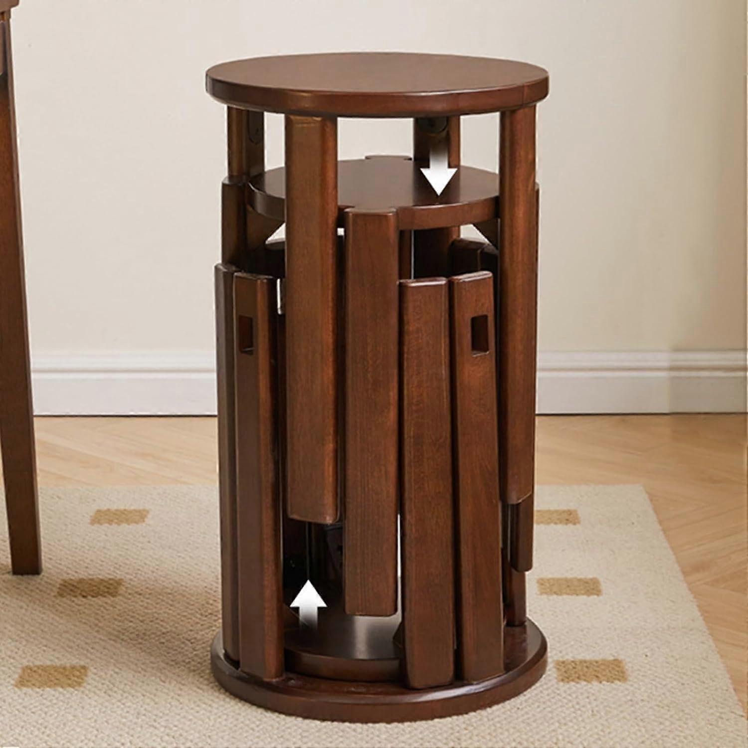 Wooden Stackable Stools Set of 4, 18 Inch Solid Wood Side Tables, Walnut Finish, SpaceSaving and No Assembly Needed