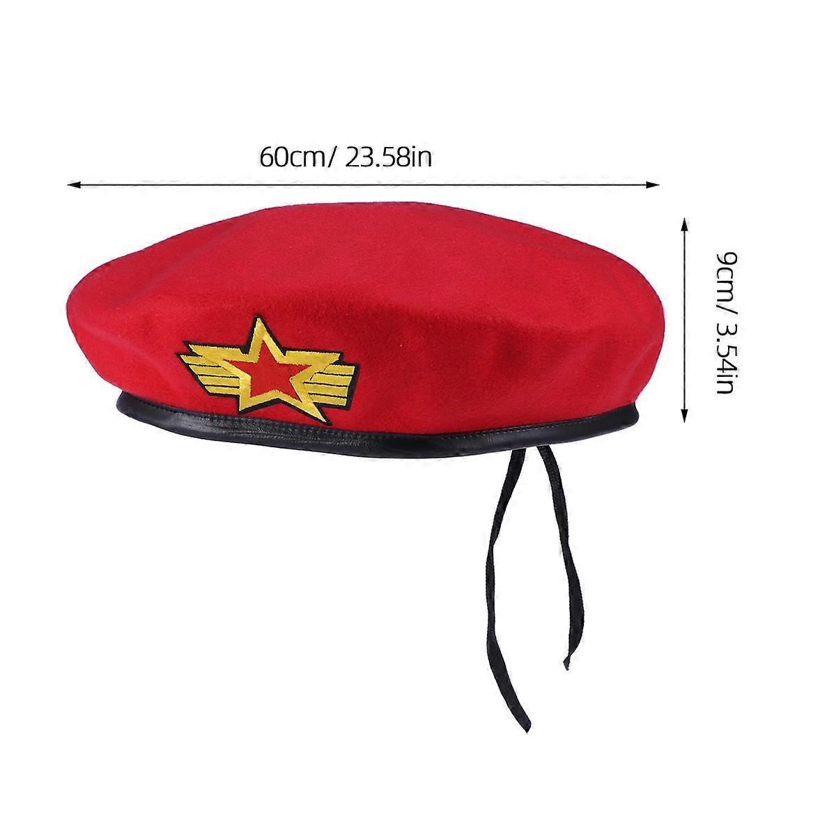 Sailor Style Beret Red Yellow Star Square Dancing Hat Adjustable Size Woolen 1Set