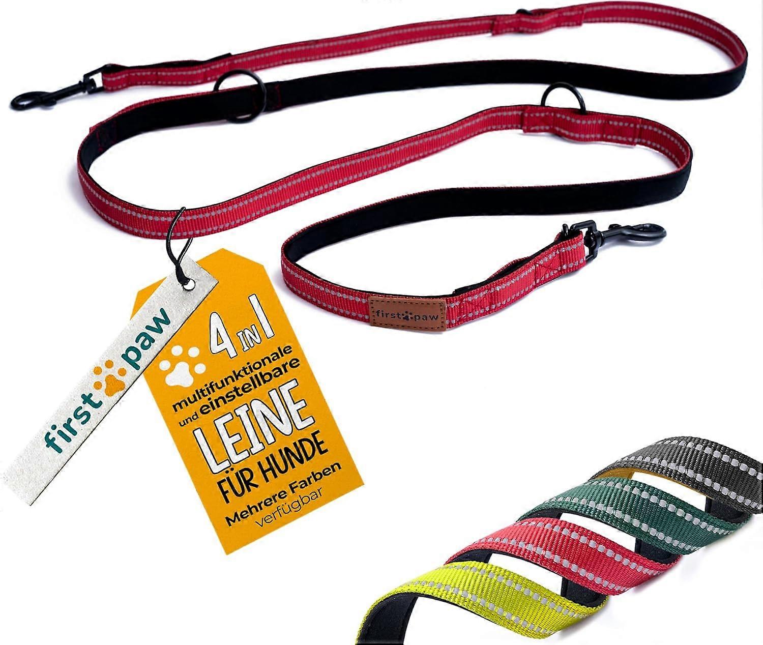 Adjustable Padded Dog Leash - Durable Reflective PP Webbing, Multi-Function Double Lead - 2m Length, 4 Stages, Red