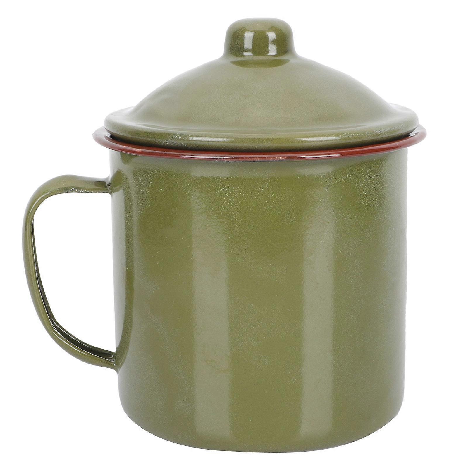 Enamel Drinking Cup with Cover Retro Style for Storage Use