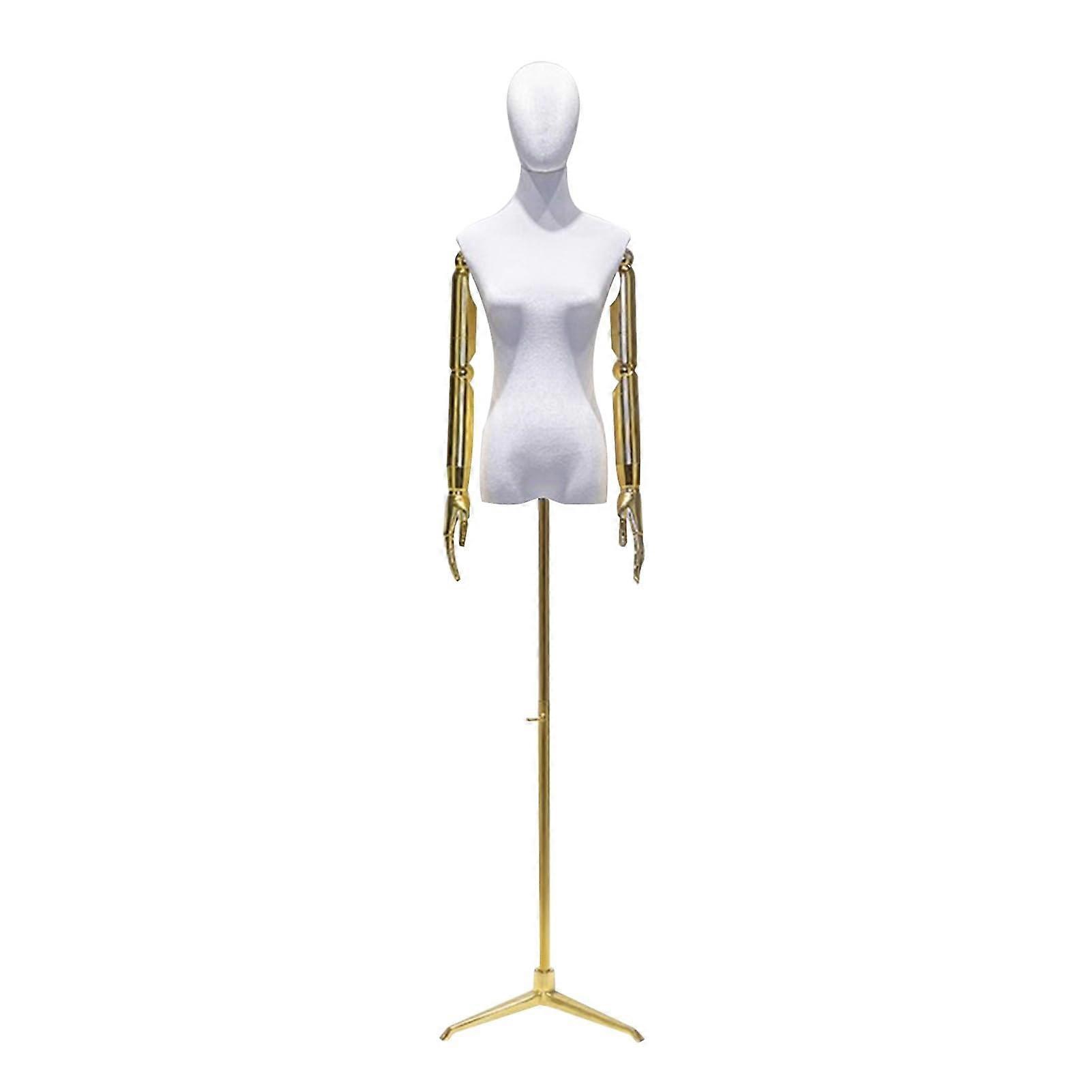 Small White Adjustable Display Mannequin with Robotic Arm and Triangular Electroplated Metal Base