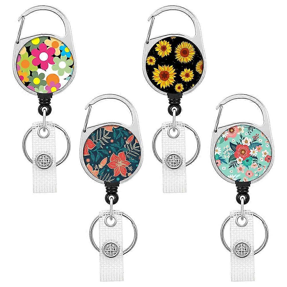 Easy Pull Badge Holder Flower Pattern 4Pcs Name Cards Buckles for Work