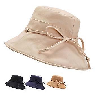 Adults Sun Protection Hat Bucket Style with Bowknot Khaki