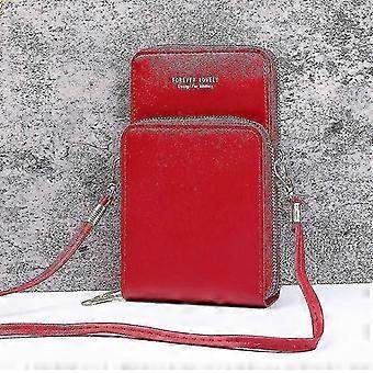 Enkla små axelväskor för kvinnor crossbody-telefonväska i PU-läder - färg: röd 26-27