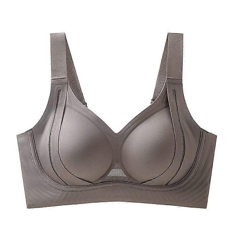 Gray Wireless Support Bra with Mesh Cutout and Wide Straps