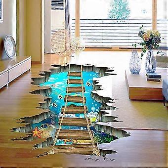 Adesivi 3D per pavimenti, mondo marino subacqueo stelle marine pesci colorati rimovibile amore oceano carino ponte sospeso in legno PVC Art Decalcomania da parete, camera sensoriale D