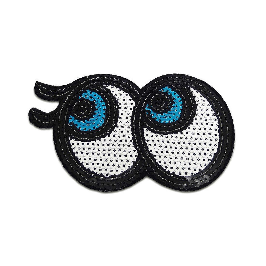 Patch - Øyne med paljetter - lyseblå - 12,2x8cm -