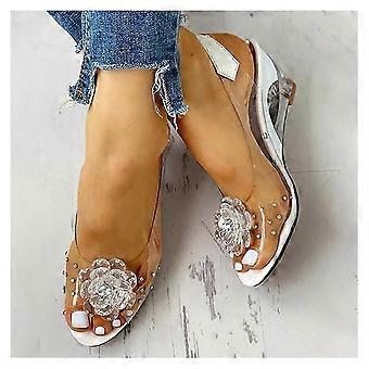 Transparente Blumensandalen mit Strass-Keilabsatz für Damen