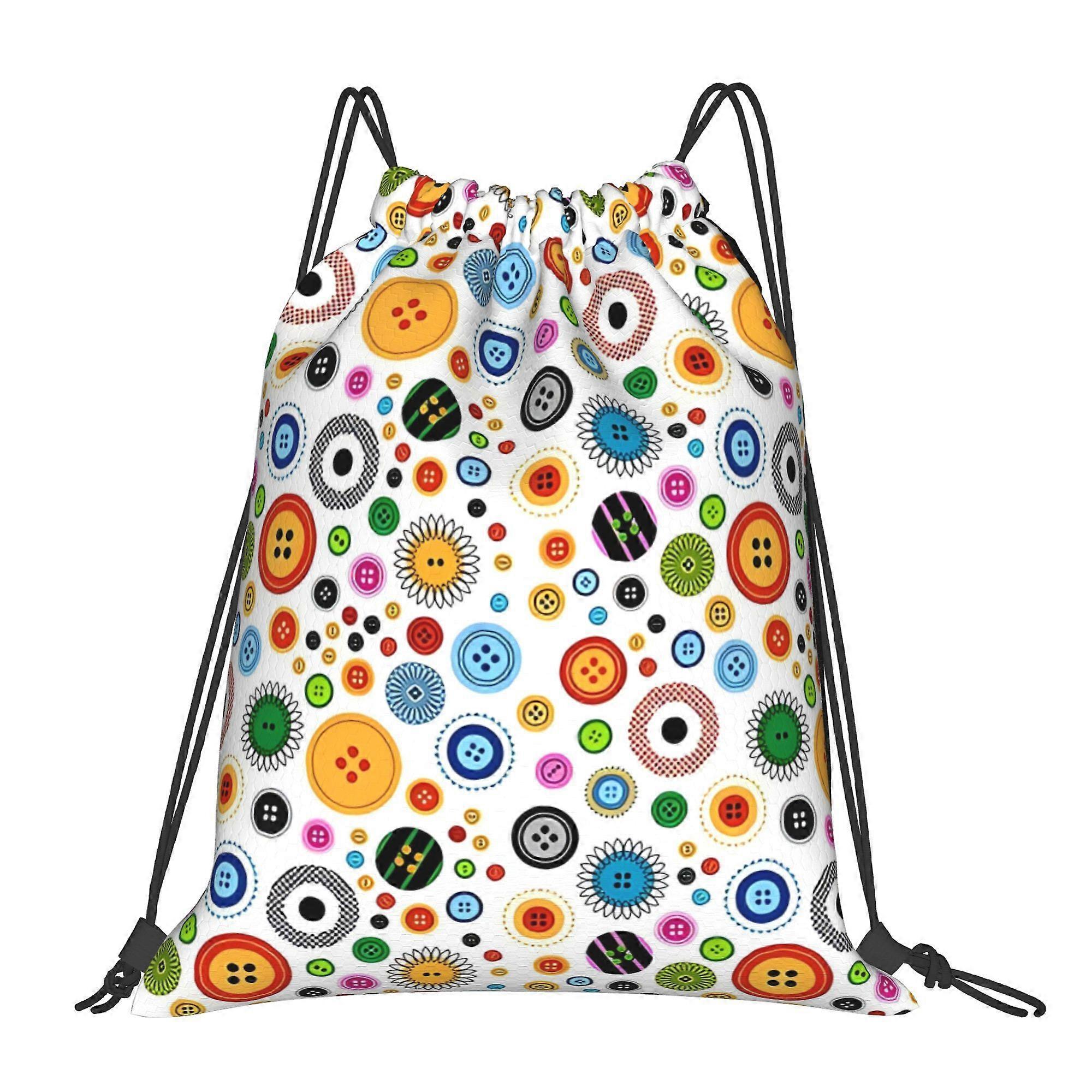1pc Maximalist Button Madness on White Drawstring Backpack-Cqazw