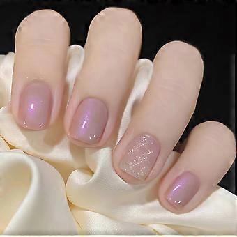 Short Square Press On Nails Glossy Acrylic Full Cover Fake Nails Kit with Adhesive, 24Pcs