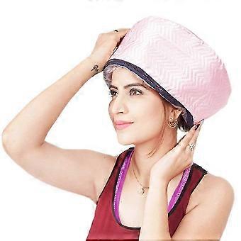 Pink Hair Steaming Cap with Adjustable Heat Modes for Deep Hydration and Home Spa Treatment