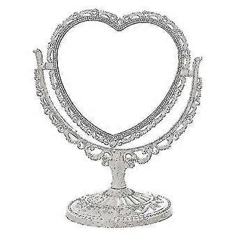 Makeup Mirror Heart Shaped Rotatable Double Sided Desktop Cosmetic Vanity Mirror(1pc, White) XCO