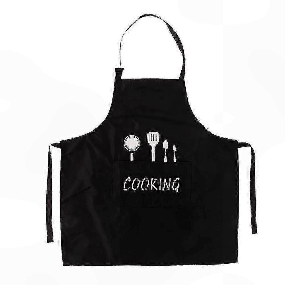 Waterproof Cooking Apron, Black with Simple Pattern for Home Kitchen