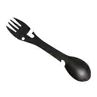 Camping Spork avaaja, toiminnallinen ruostumattomasta teräksestä valmistettu luova monikäyttöinen metalliastiat ulkoiluun, retkeilyyn, kalastukseen (2kpl, musta)