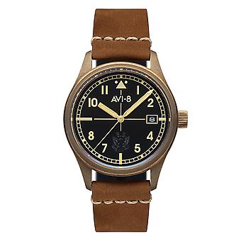 Flyboy herrklocka med analog japansk automatisk klocka och läderarmband AV-4071-01