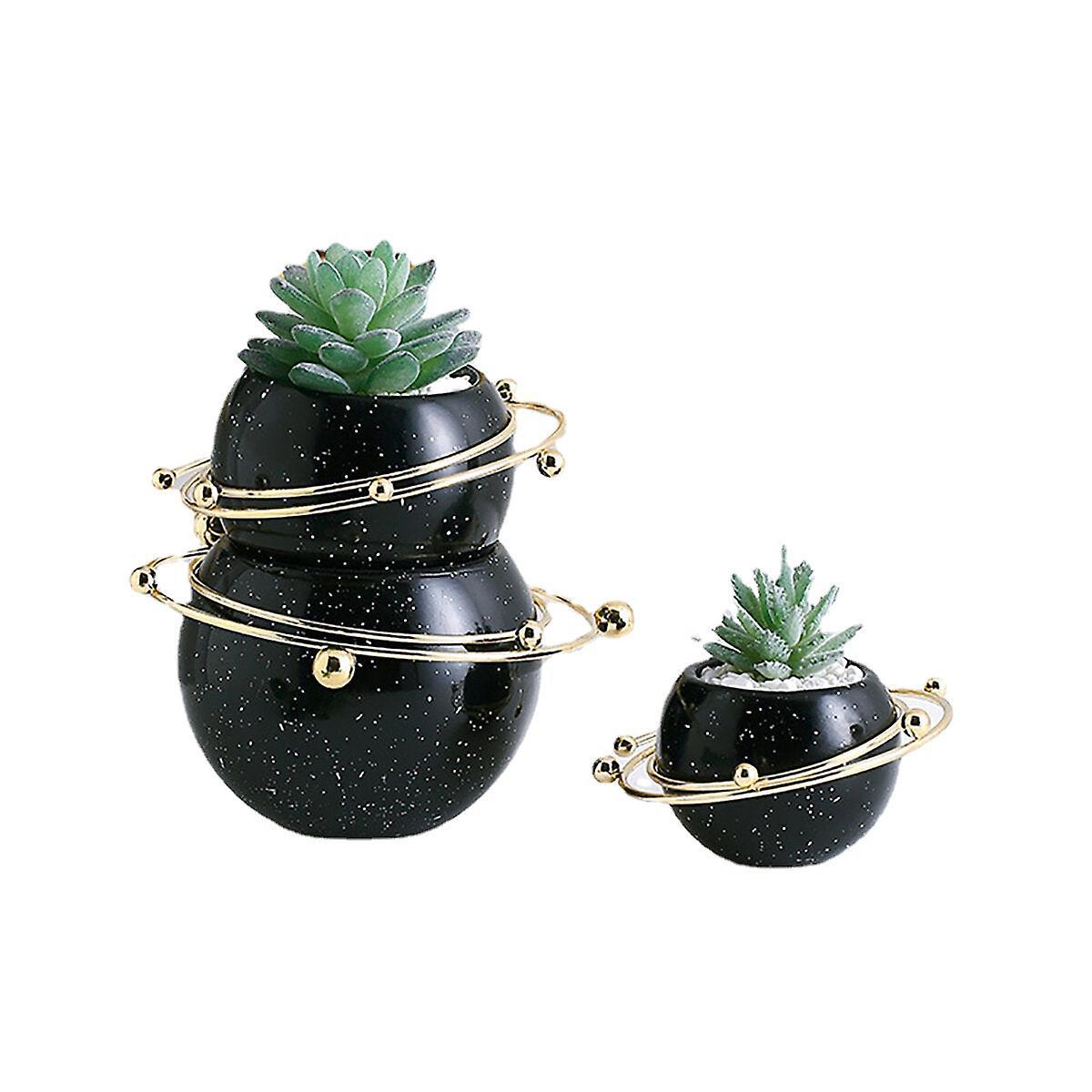 Gold-plated Ceramic Succulent Flower Pot - Star Ring Design, Small Candle Container