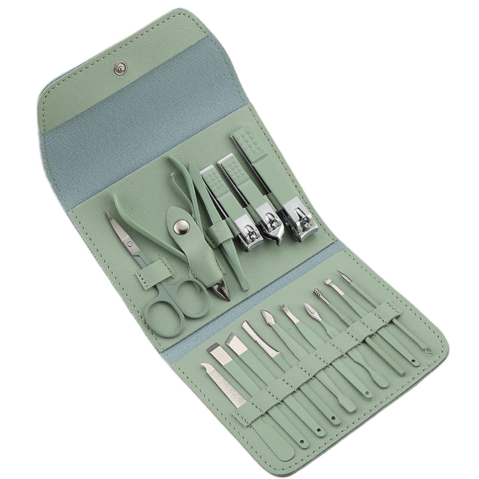 16pcs Mini Pedicure Kit Professional Grooming Kit With Leather Case For Men And Women