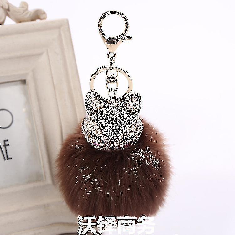 Fox Head Pendant Key Chain Oversized Rabbit Hair Ball Plush Diamond Set Mobile Phone Bag Pendant