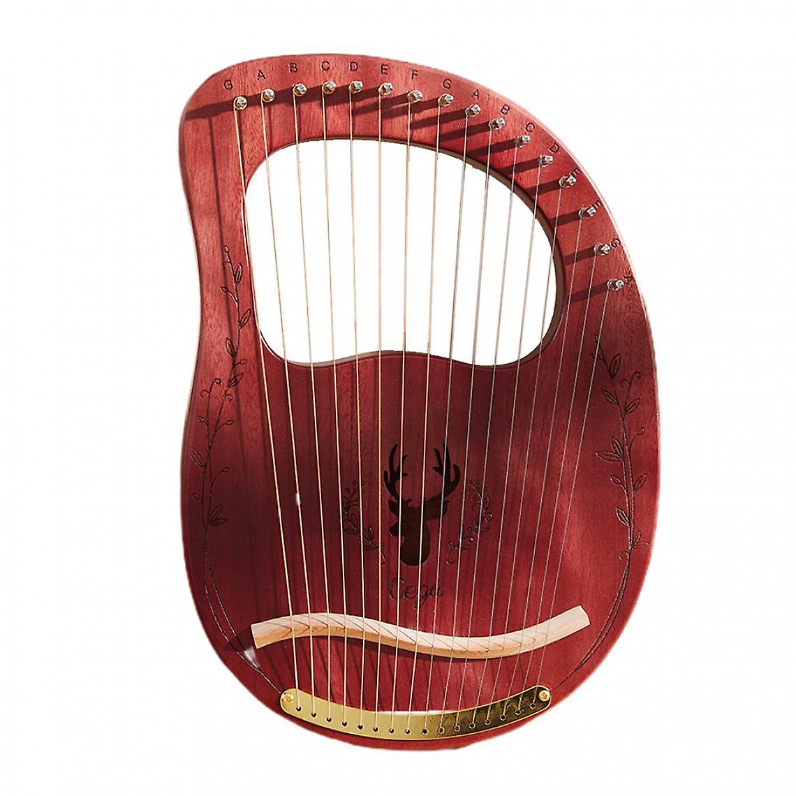 Mahogany Single Board Lyre Harp Metal 16 Strings With Key & Coffee Bag