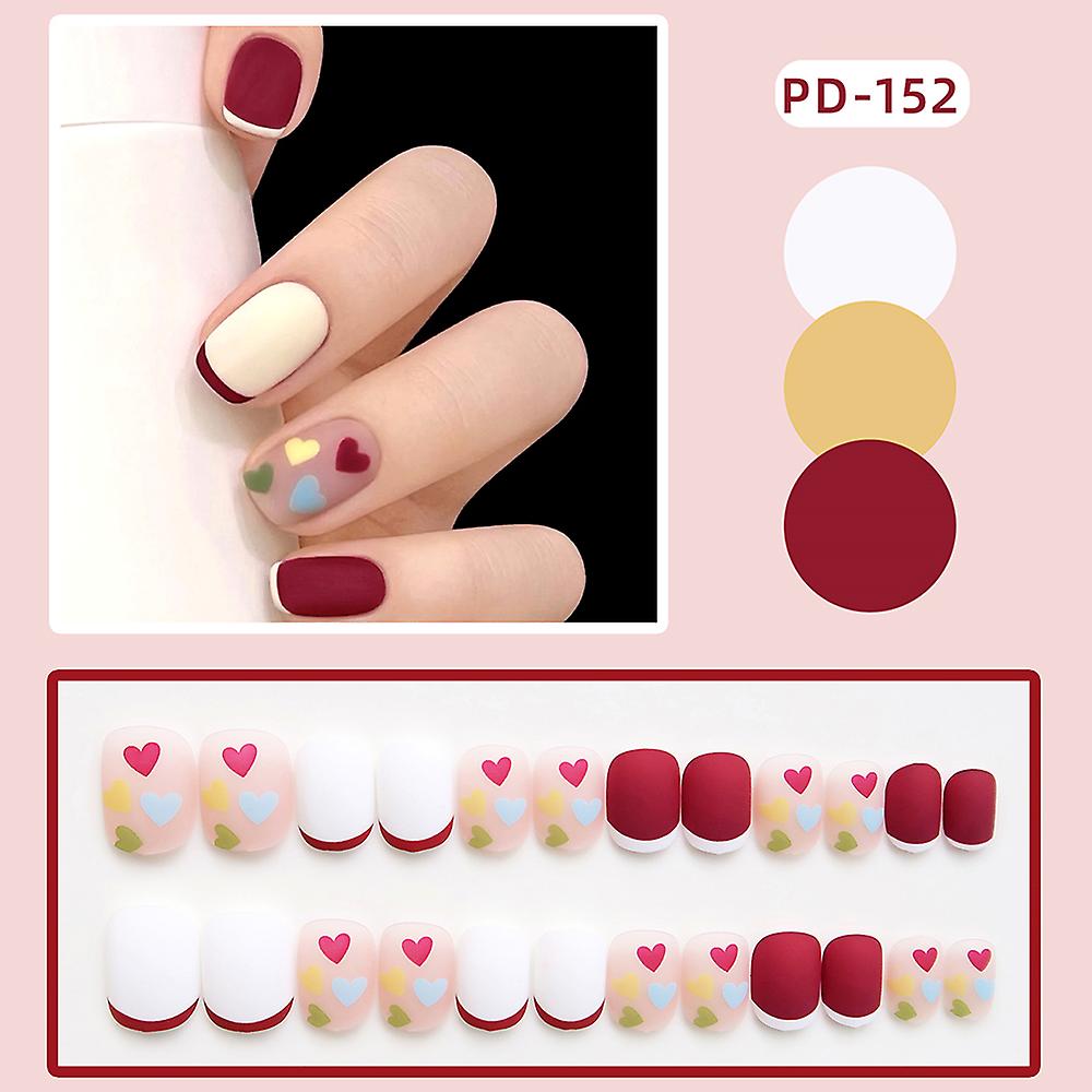 24 Pcs Press On Nail Mini Reusable Colorful Heart Pattern