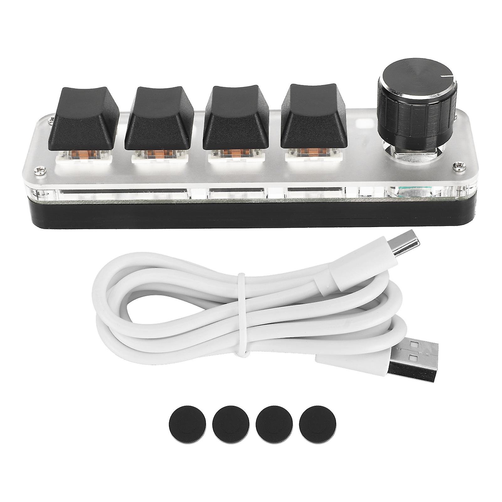 Mini Keypad 4 Keys 1 Knob USB Or BT Blue Switch Plug and Play Programmable Keypad with Backlit for Gaming Office Media