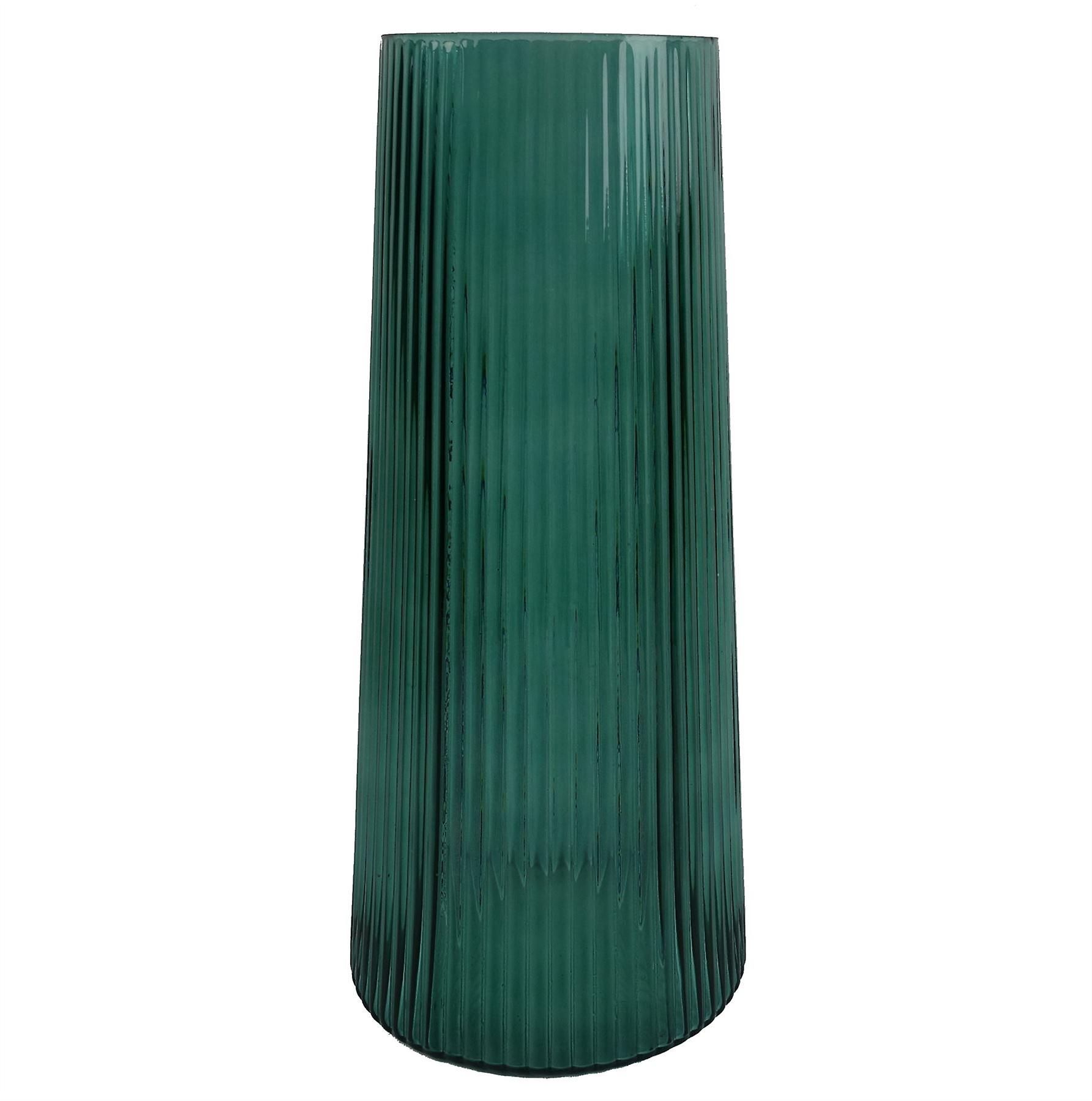 28cm Green Ridged Glass Vase