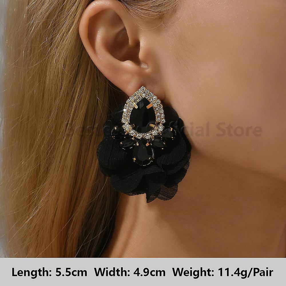 Women earring girl stud ear Drop Black Crystal Petals Tassel Big Hanging Drop Luxury Designer Geomet