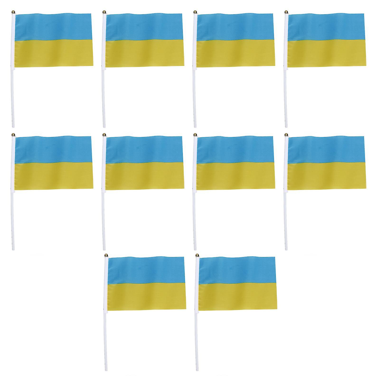 10 Set Ukraine Handheld Flags Mini Polyester Ukrainian Hand Waving Flag for Sporting Events Festive Decoration