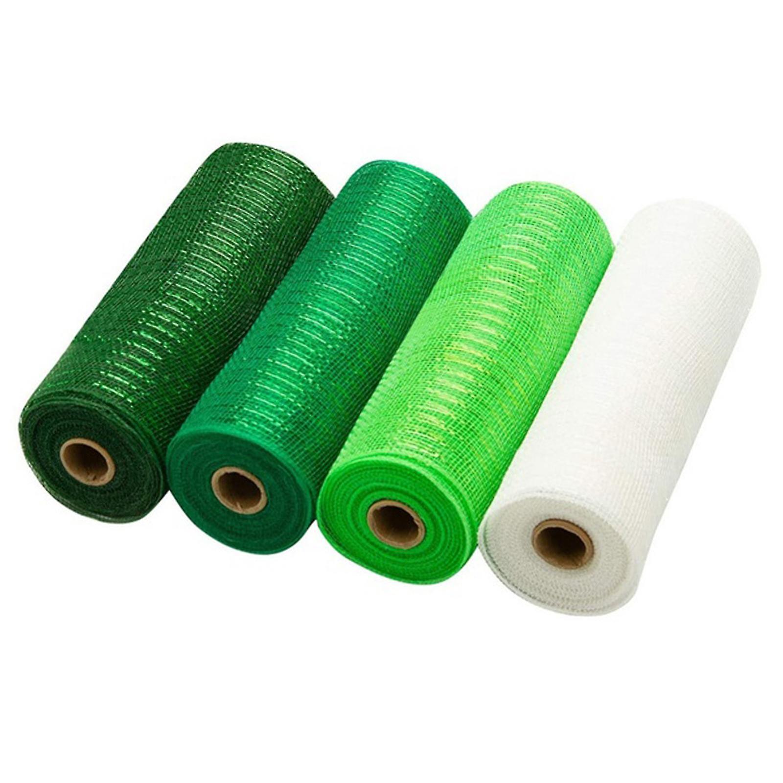 4x Mesh Ribbons Metal Foil Mesh Fabric for Wreaths DIY Craft Swags Green
