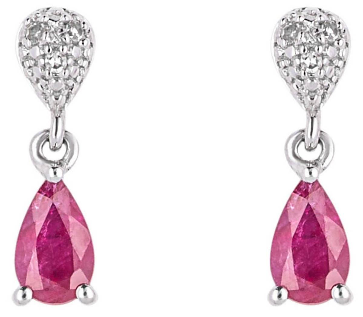 Elements Gold Ruby and Diamond Droplet Earrings - Red/Silver
