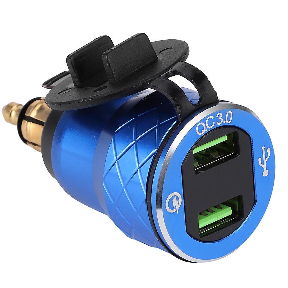 12V-24V Motorcycle USB Port Power Charger Socket with LED Display EU PlugBlue