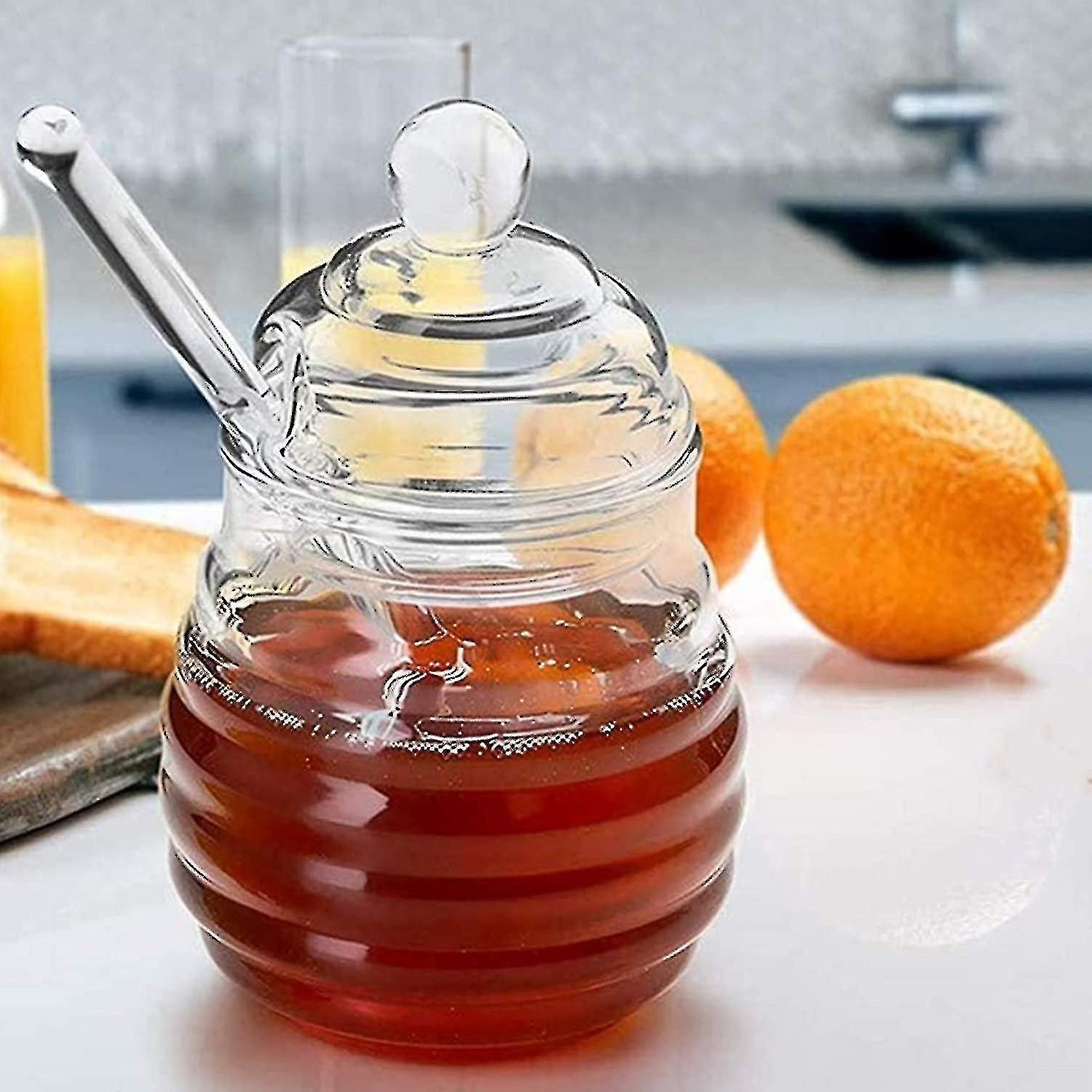 Glass Beehive Honey Jar Set with Spoon and Lid