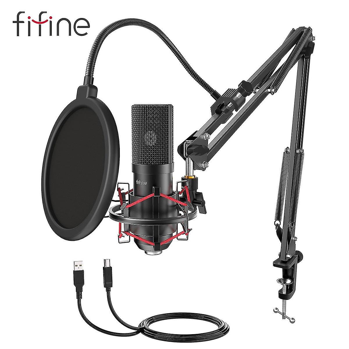 Fifine Usb Gaming Microphone Set With Flexible Arm Stand Pop Filter Plug&amp;play With Pc Laptop Com