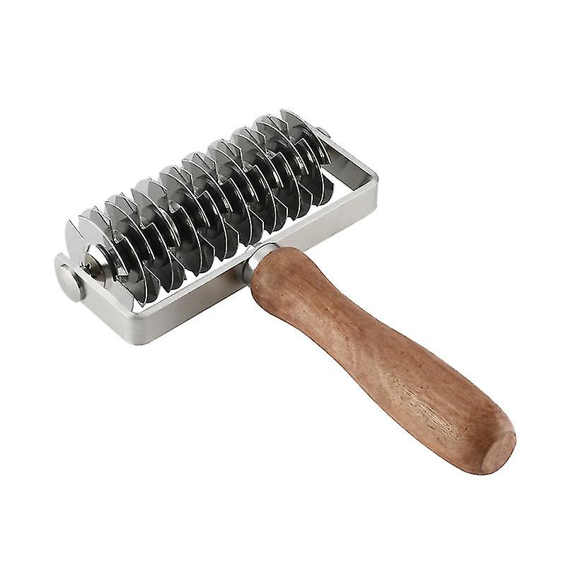 Wooden Handle Household Stainless Steel Roller Knife Dough Lattice Roller Cutter Kitchen Cooking Baking Tools(1pc, Silver And Wood Color)