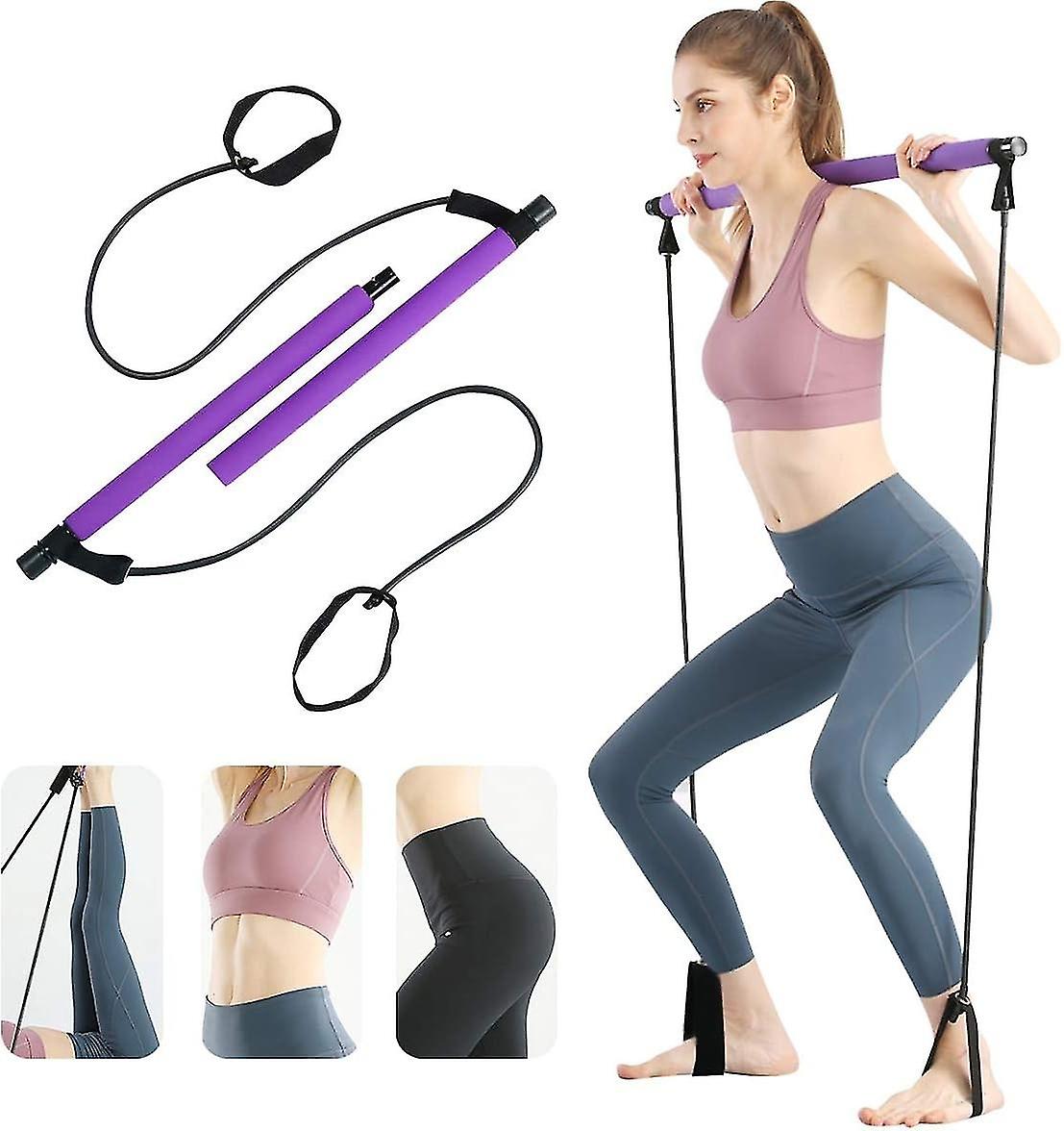 Portable Pilates Bar Kit with Resistance Band, Bodybuilding Yoga Pilates Stick with Foot Loop for Le