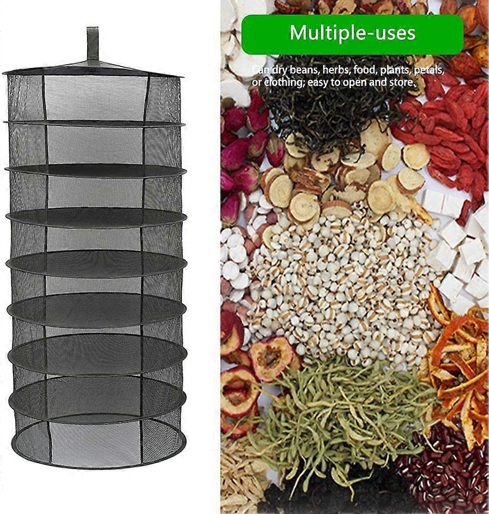 Herb Drying Rack, Hanging Plant Drying Net, 2 Feet Black Foldable Mesh Trays Without Zipper (8 Layers)