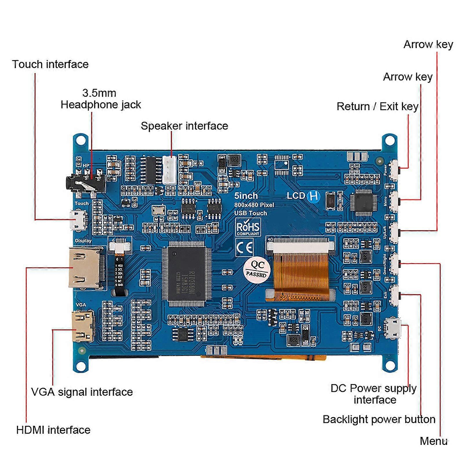5 inch HDMI LCD(H) 800*480 Backlight Capacitive with Audio Output Touch Screen For Raspberry Pi