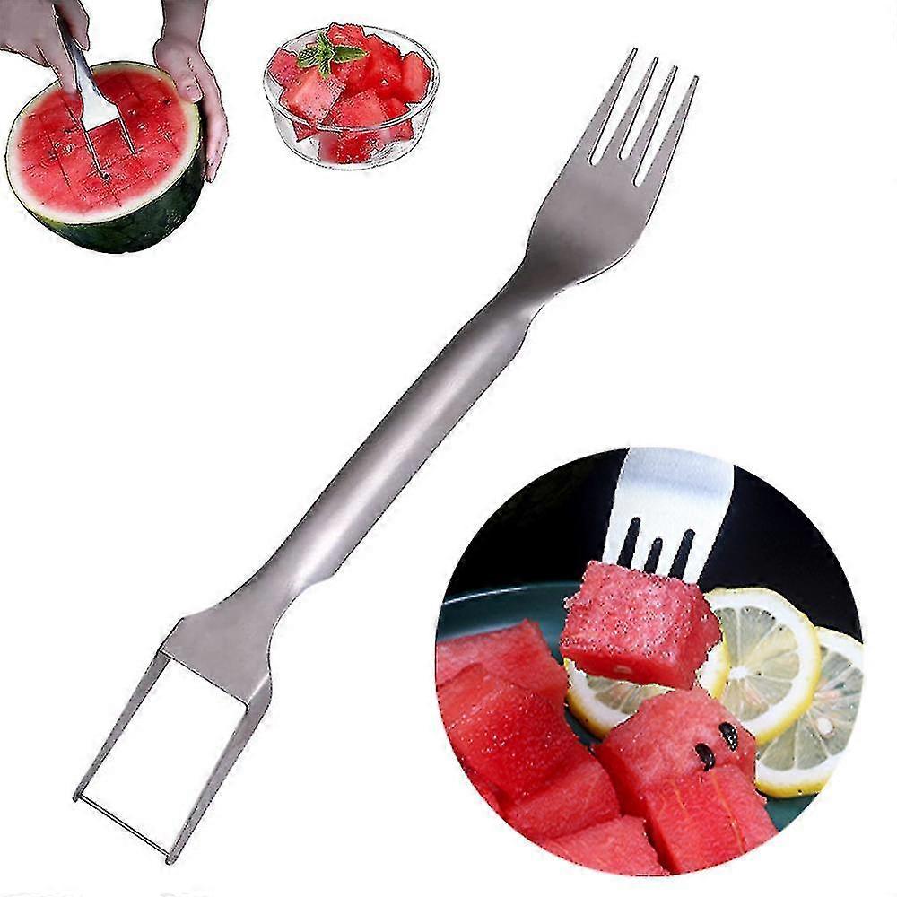 2-in-1 Watermelon Fork Slicer, Watermelon Slicer Cutter Summer Watermelon Fruit Cutting Fork, Dual Head Stainless Steel Fruit Forks Slicer Knife