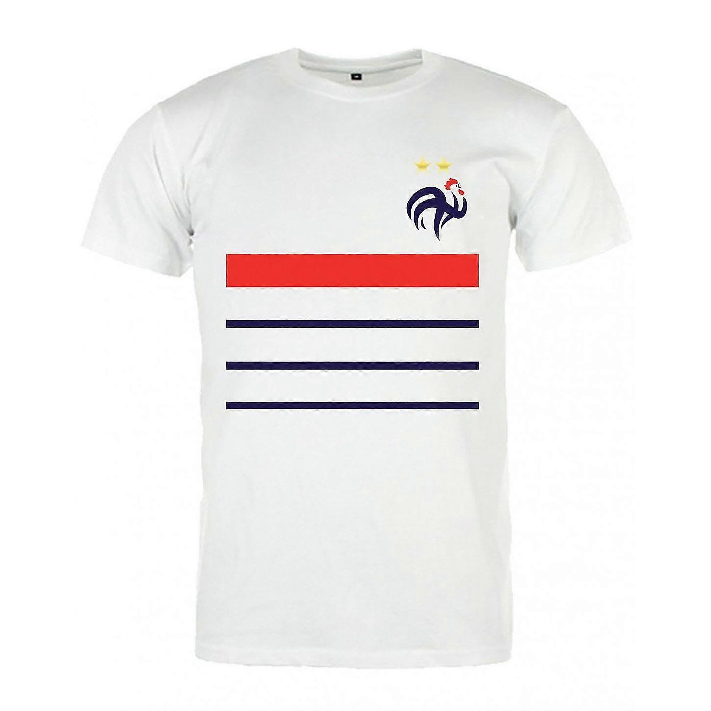 World Cup T-Shirt Blanc Equipe De France Football Coq Etoiles