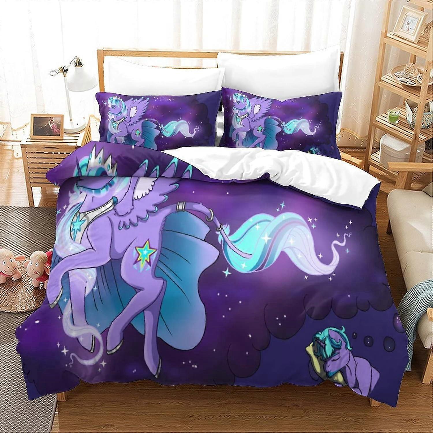 غطاء لحاف يونيكورن تصميم طباعة حالمة مجموعة مفروشات ناعمة من الألياف الدقيقة مع غطاء لحاف بسحاب غطاء وسادة للأطفال المراهقين 135 * 200 سم
