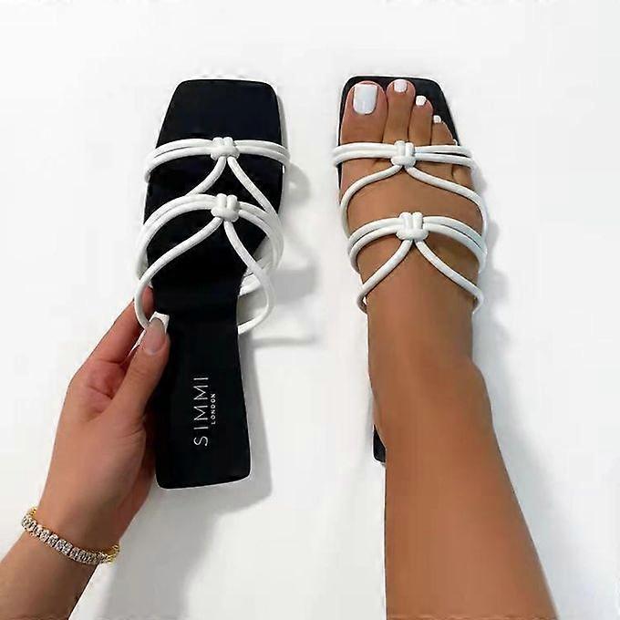 Unique Design Flat Woven Slippers - White