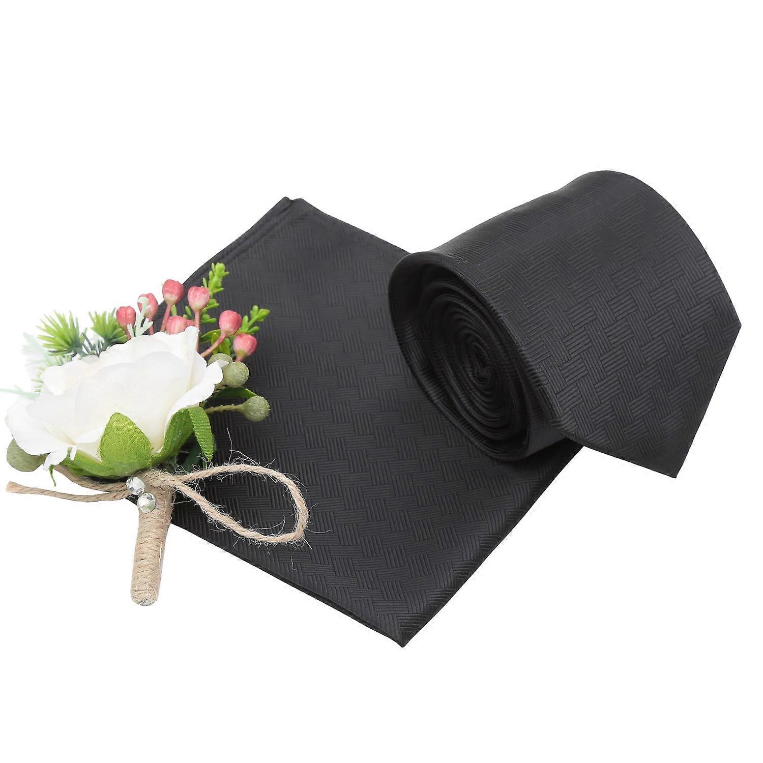 Black Raffia Basket Tie and Pocket Square Set