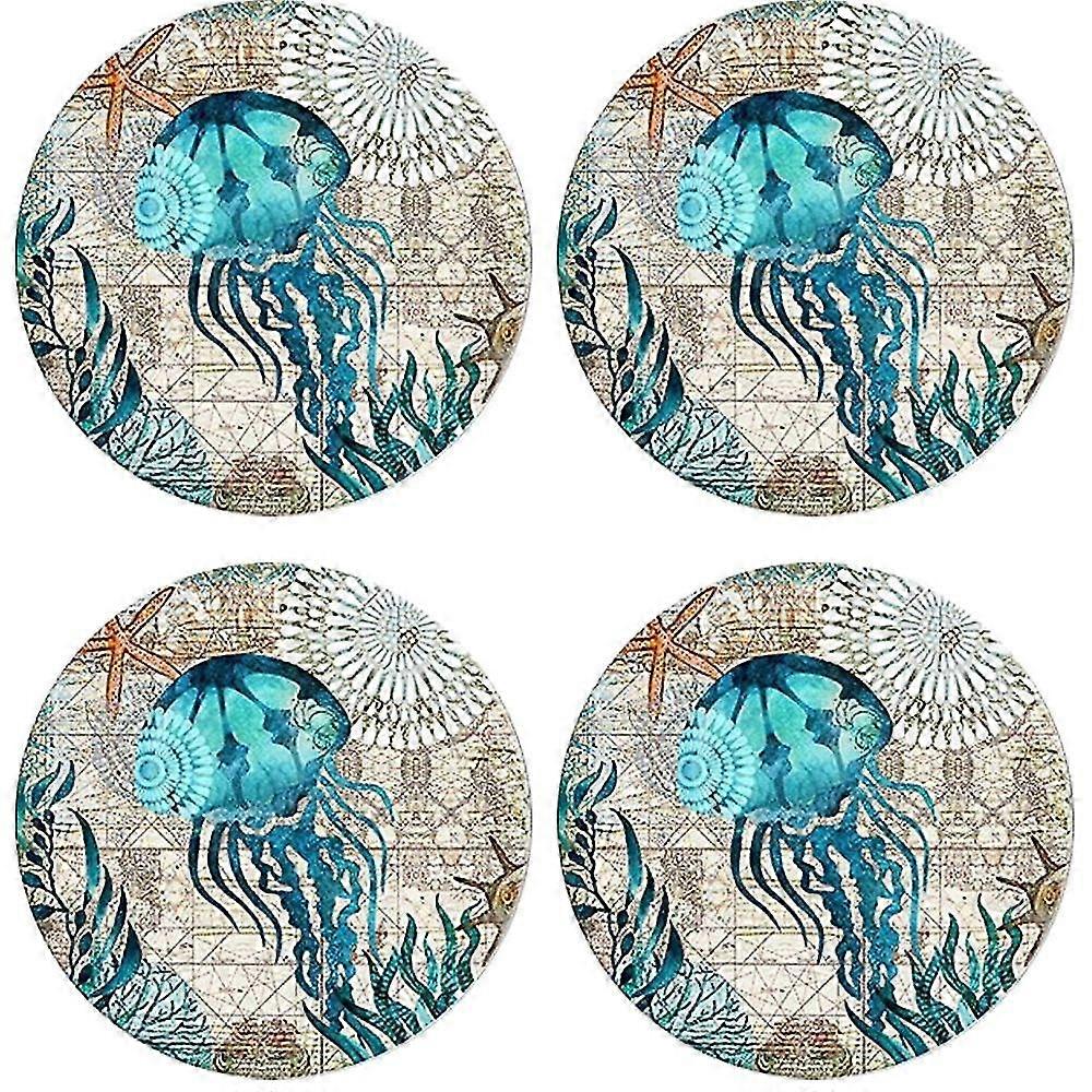 stone coasters with holder for drinks,cork base ocean beach theme tropical,for house warming