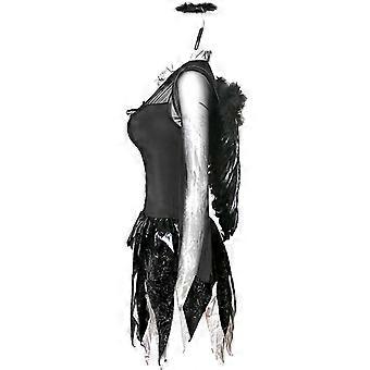Lady Fallen Angel Dark Devil Costume Horror Raven Halo Wings Outfit Cosplay  Carnival Halloween Party Dress | Fruugo NO