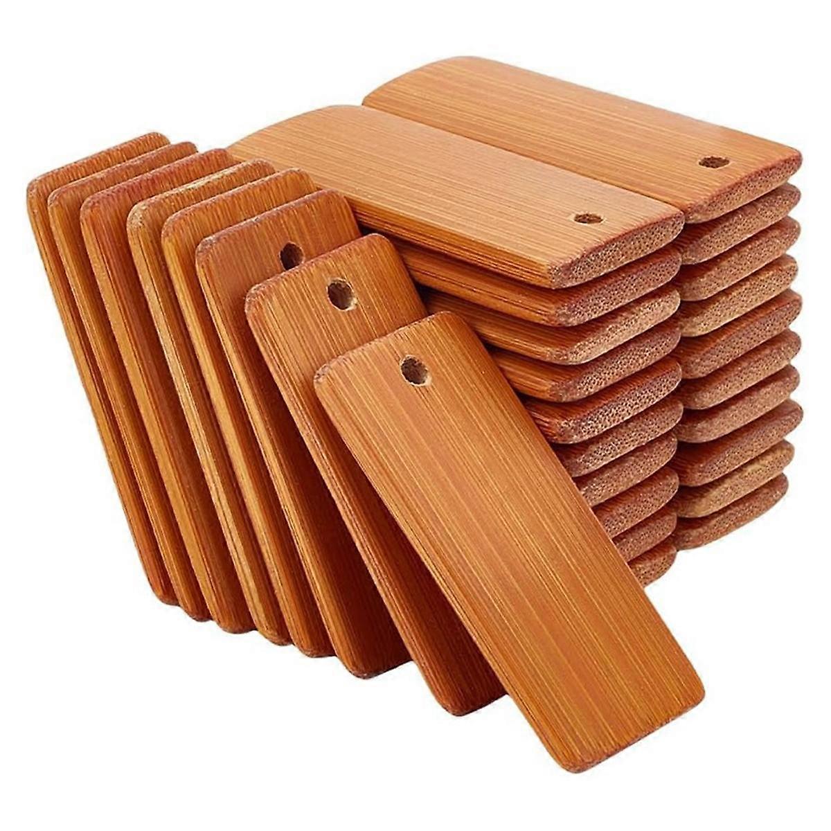 60PCS Wooden Tags Key Ring Blanks Rectangle Engraving Blanks Natural Wood Key Ring Tag for Keychain