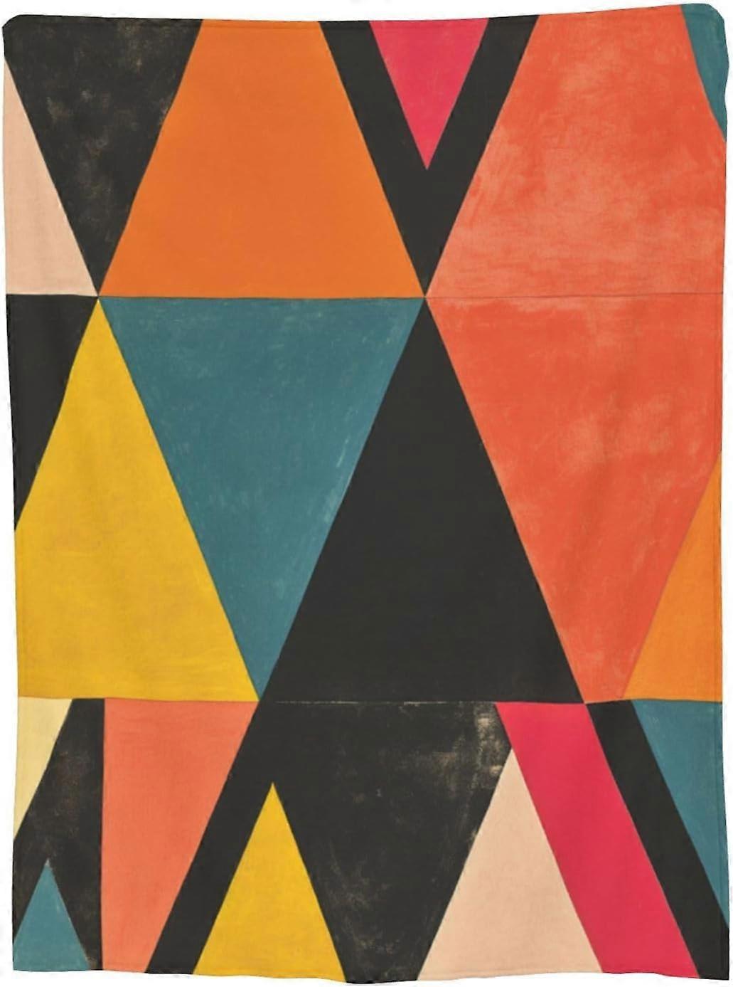 WSYKC Barevné trojúhelníky vzor plédová deka, tištěný flanel Česká deka na židli, postel, pohovku, gauč 200cmX150cm Deka A3928-LKJH541