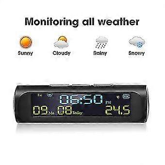 Car Solar Digital Clock with LCD Time Date In-Car Temperature Display for Outdoor Personal Car Part Decoration A