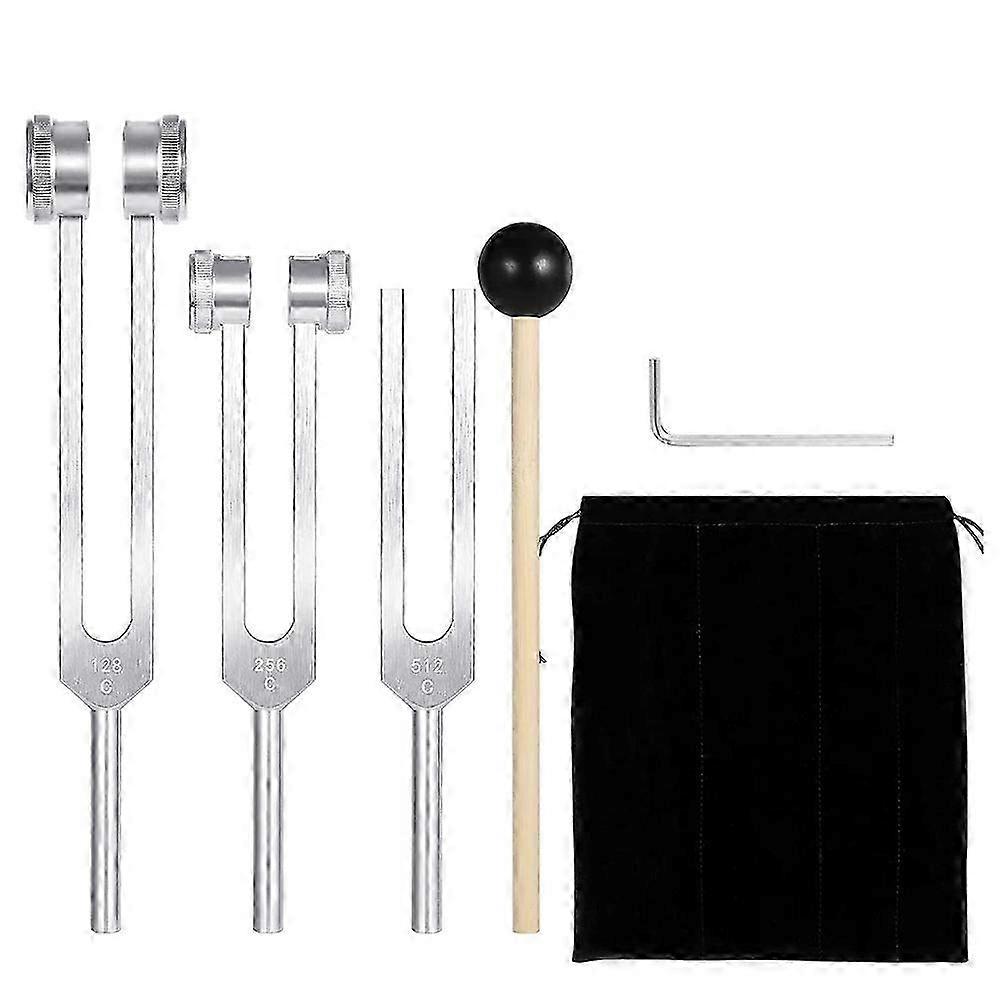 (128Hz, 256Hz, 512Hz)Tuning Fork Set, Tuning Forks with Reflex Hammer compatible withChakra/Healing/